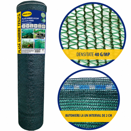 Plasa umbrire 40 g/mp, 4 x 50 m, verde